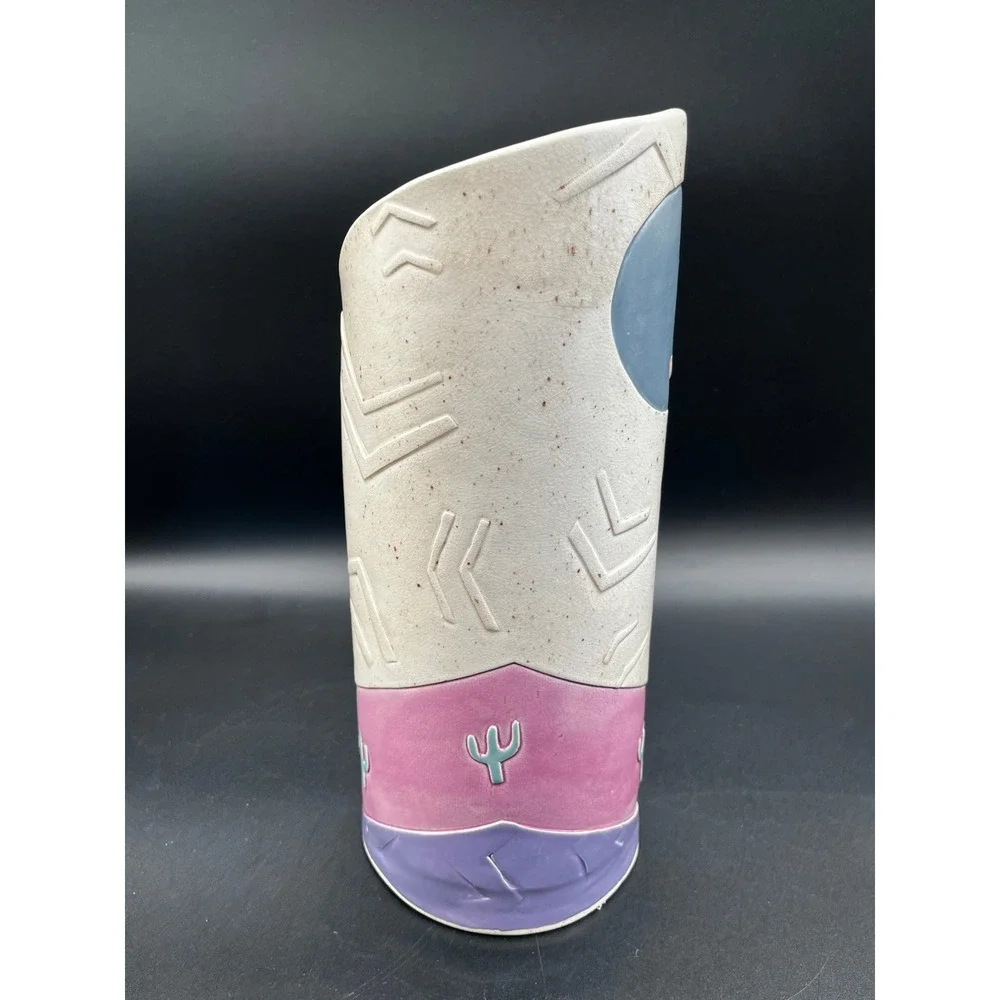 1990 Southwestern Studio Pottery Coyote Moon Vase Signed 10.25
